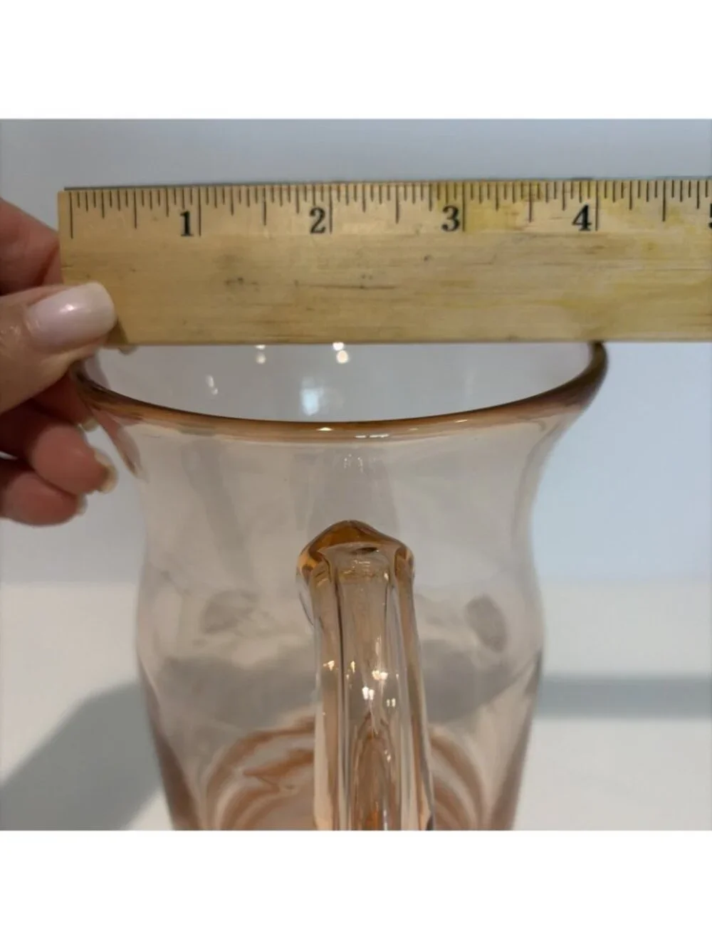Vintage Pink Depression Glass Etched Pitcher 1 Quart Ribbed Flowers 1930s
